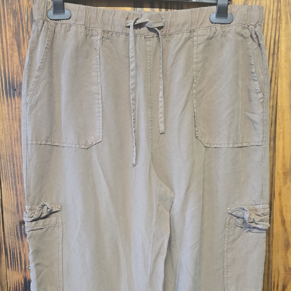 Thread & Supply Casual Linen Flowy Pull-on Women's Cargo Pants -Tan Brown, Large